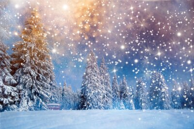 Poster Winterhemel verlicht met sterren