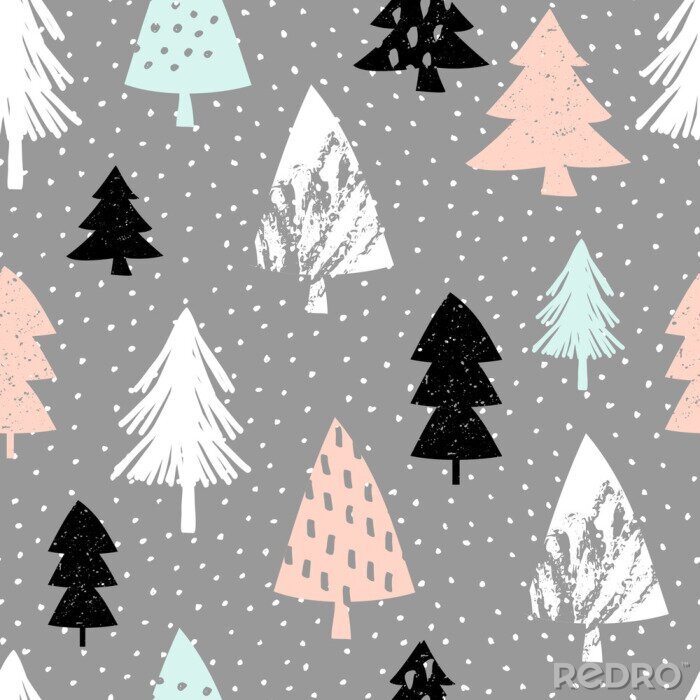 Poster Winterpatroon met kerstbomen