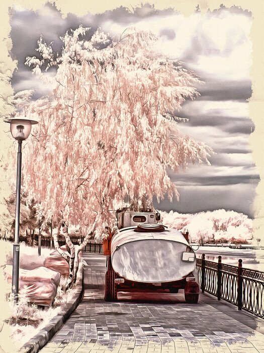 Poster Winterse berken in lichte kleuren