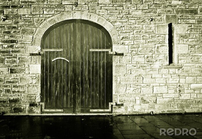 Poster Wit-groene muur bij een poort