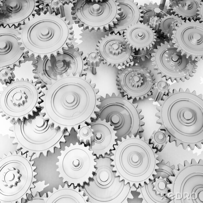 Poster Wit mechanisme met versnellingen