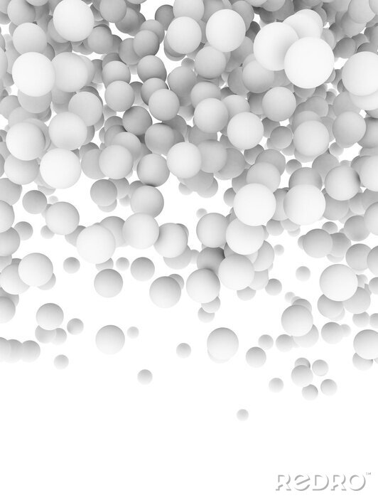 Poster Witte 3D-ballen die uit de lucht vallen.