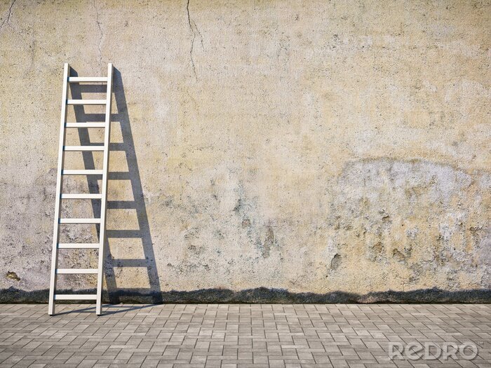 Poster Witte ladder aan de muur