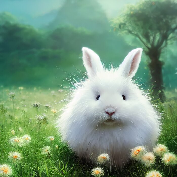 Poster Witte langoor op een groene weide