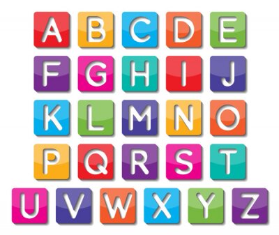 Witte letters van het alfabet op gekleurde blokken