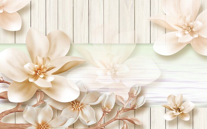 Poster Witte orchidee op een achtergrond van lichte planken