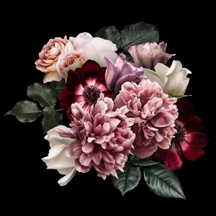 Poster Witte rozen en pioenrozen in een romantisch boeket