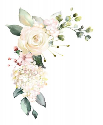 Poster Witte rozen etherische motief met bladeren
