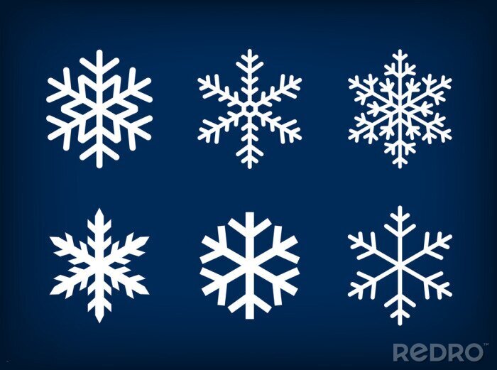 Poster witte sneeuwvlokken op donker blauwe achtergrond