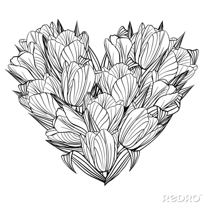 Poster Witte tulpen met zwarte geschetste lijnen
