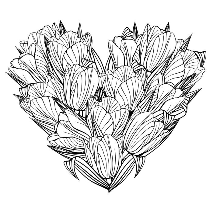 Poster Witte tulpen met zwarte geschetste lijnen