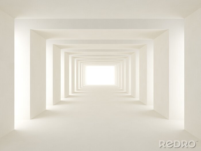 Poster Witte tunnel met lichtstralen