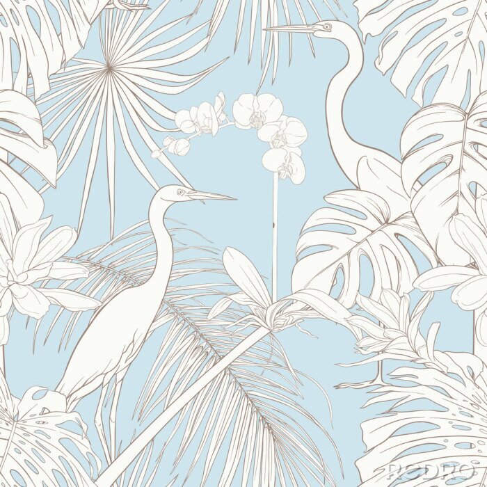 Poster Witte vogels tussen de tropen