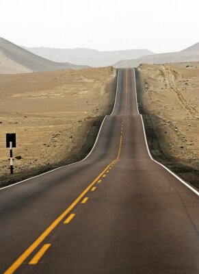 Woestijn en asfaltweg