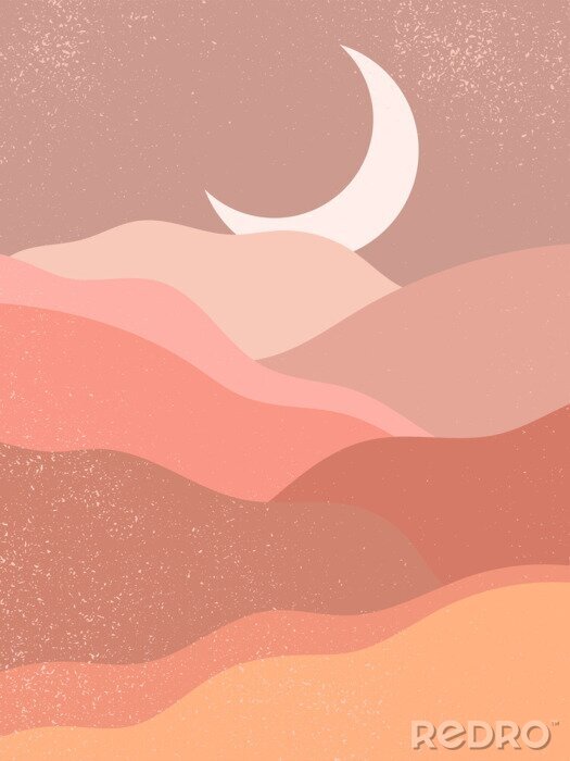 Poster Woestijn met de maan