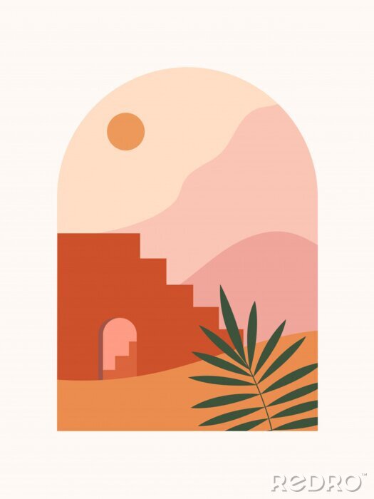Poster Woestijn met een stukje architectuur