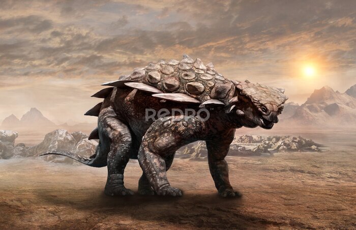 Poster Woestijnlandschap met dinosaurus