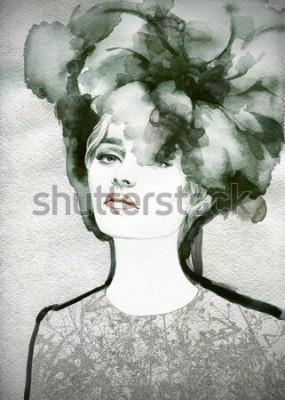 Poster Woman face. Hand painted fashion illustration