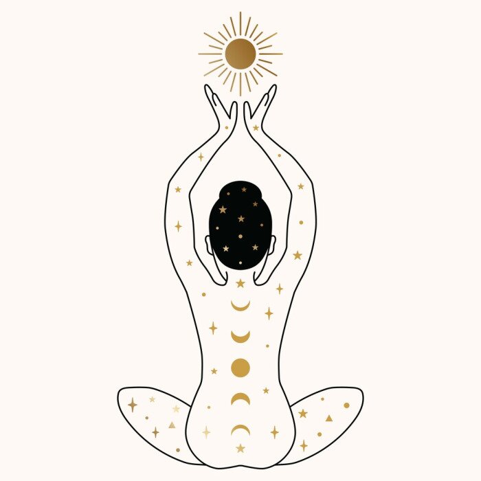 Poster Woman Meditating with Sun Illustration.