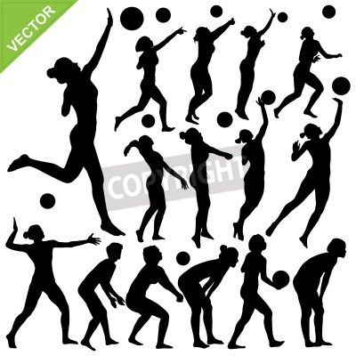 Poster Women beach volleyball silhouettes vector