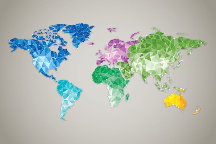 Poster World map Low poly - Moderne elementen van info graphics De kaart tekening is niet op proportie en details