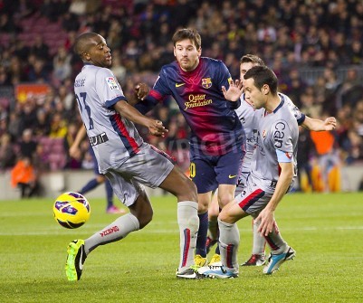 Poster Lionel Messi van FCB in actie bij de Spaanse competitie wedstrijd tussen FC Barcelona en Osasuna, definitieve score 5-1, op 27 januari 2013 in Barcelona, ​​Spanje