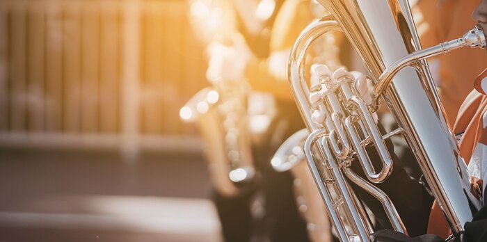 Poster Young student Musician playing the Euphonium with Music practice of Band, Musical concept