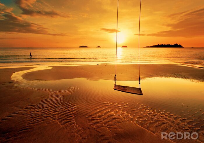 Poster Zeegezicht met een schommel