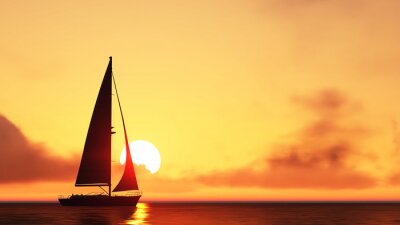 Poster Zeilboot en zonsondergang