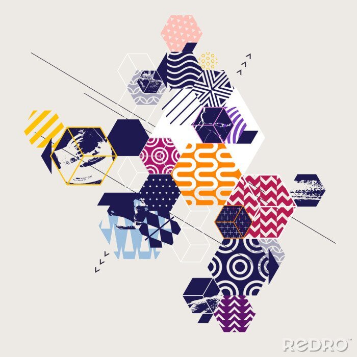 Poster Zeshoeken en kubussen