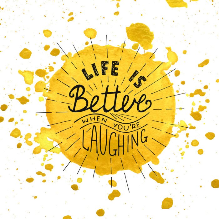 Poster Zin over lachen op een gele vlek