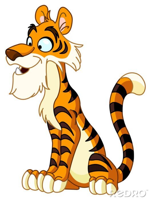 Poster Zittende tijgerafbeeldingen in cartoonstijl