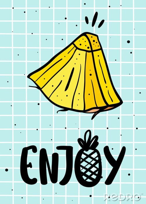 Poster zomerposter met ananas en hand getrokken belettering