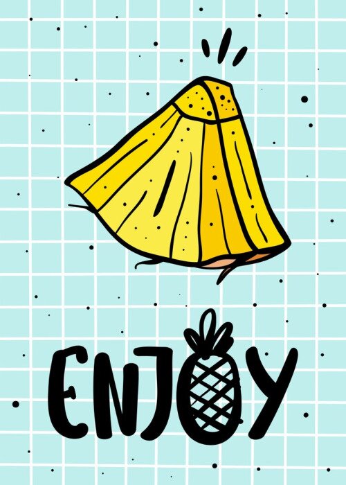 Poster Zomerposter met ananas en hand getrokken belettering