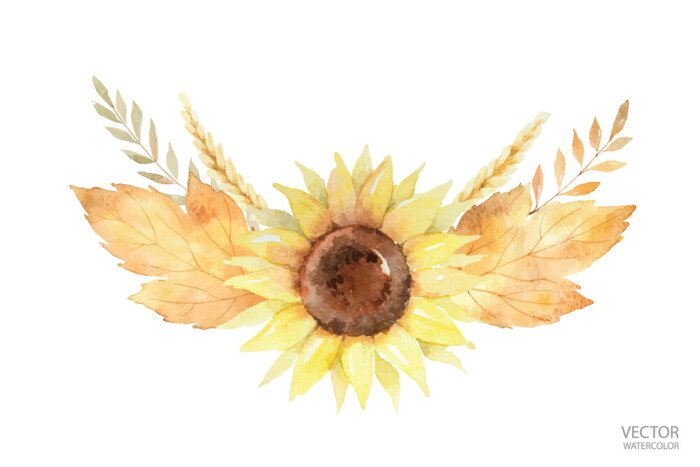 Poster Zonnebloem en herfstbladeren