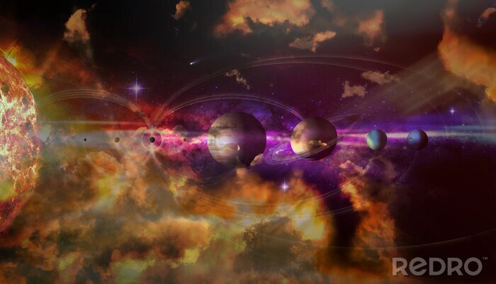 Poster Zonnestelsel kunstwerk met wolken