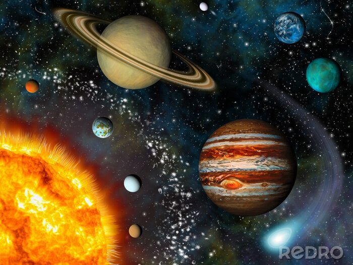Poster Zonnestelsel op een achtergrond van een melkwegstelsel