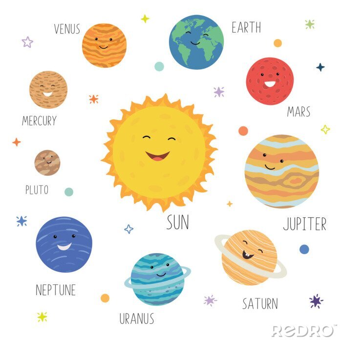 Poster Zonnestelsel vreugdevolle planeten voor kinderen