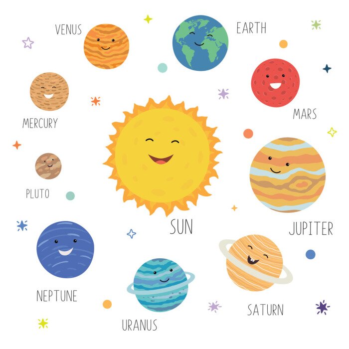 Poster Zonnestelsel vreugdevolle planeten voor kinderen