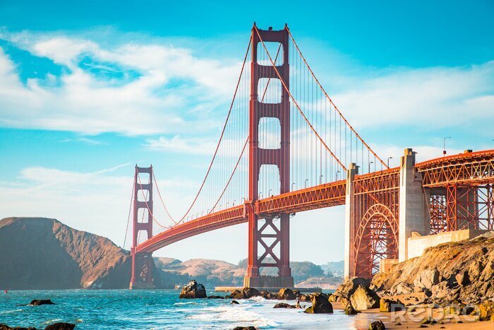 Poster Zonnig uitzicht op de brug van San Francisco