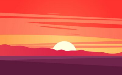 Poster Zonsondergang achter de heuvels