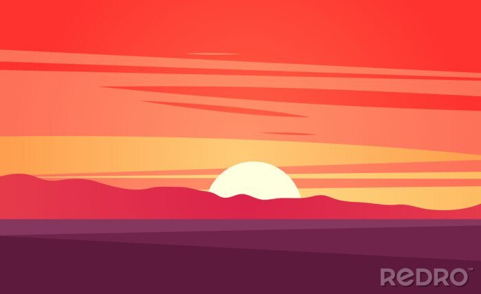 Poster Zonsondergang achter de heuvels