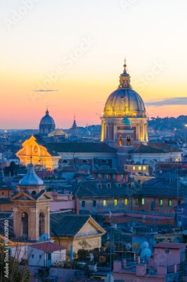 Poster Zonsondergang boven Rome gezien vanaf het Billa Borghese-park.