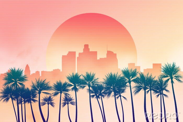 Poster Zonsondergang in een tropische stad