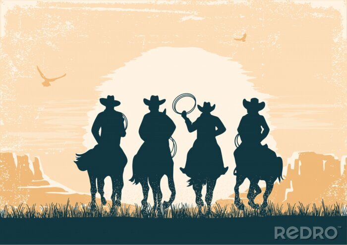 Poster Zonsondergang in het Wilde Westen