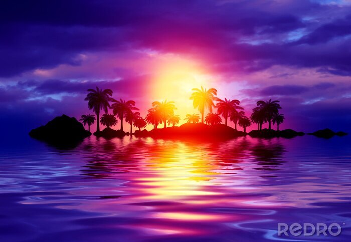 Poster Zonsondergang op een strand in de tropen