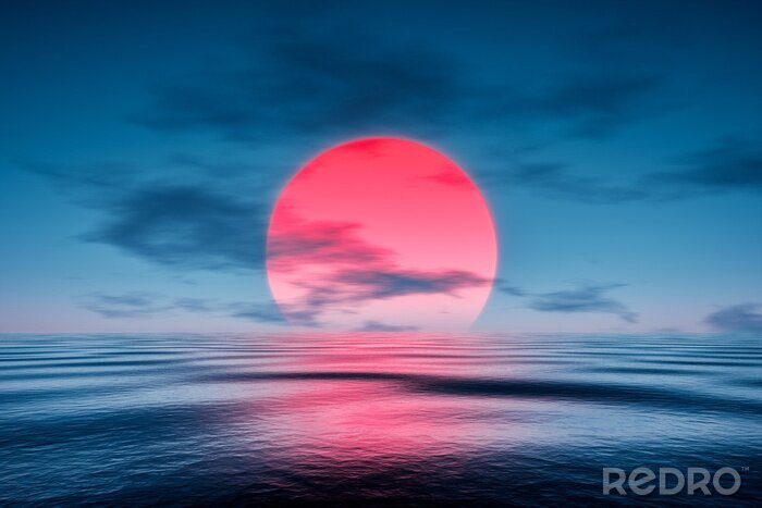 Poster Zonsondergang over de zee computergrafiek
