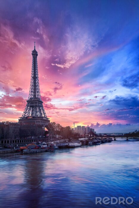 Poster Zonsondergangkleuren in Parijs