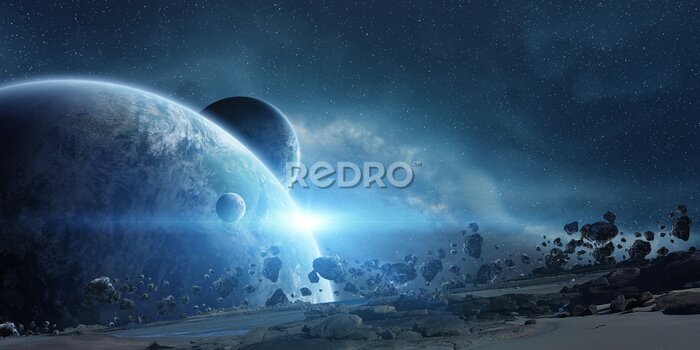 Poster Zonsopgang over de planeet Aarde in de ruimte