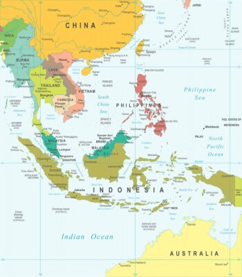 Zuidoost-Azië - kaart - illustratie. Zuidoost-Azië kaart - zeer gedetailleerde vector illustratie.